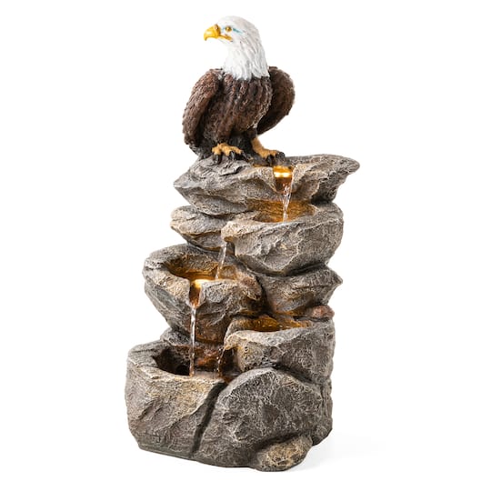 Glitzhome® 25.25" LED 4-Tier Bald Eagle Outdoor Fountain